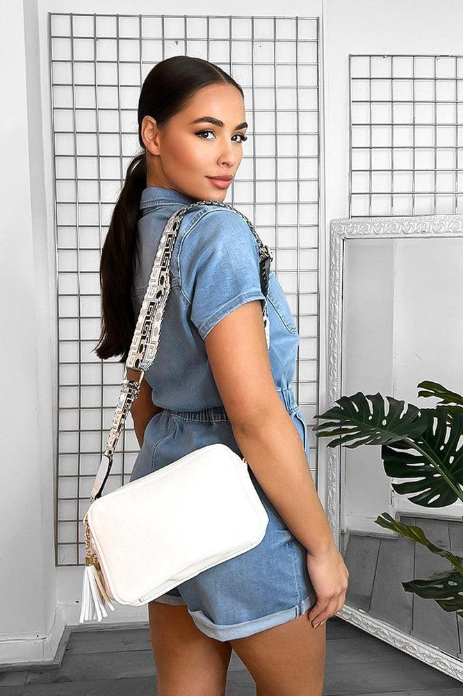 Thick Embellished Strap Boxy Vegan Leather Shoulder Bag-SinglePrice