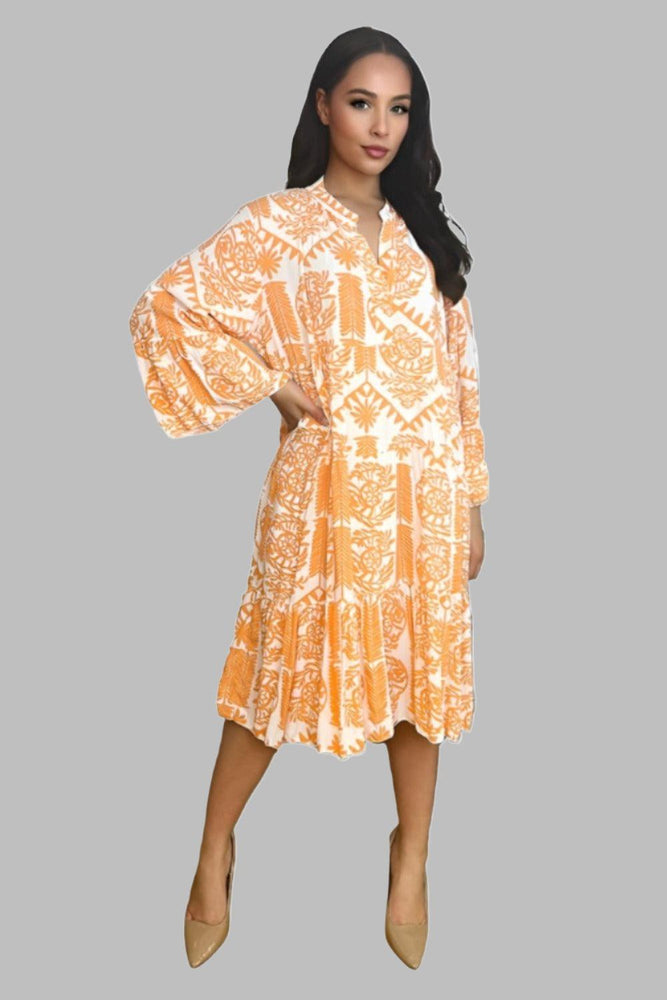 Monochrome Dreamcatcher Print Tiered Summer Dress-SinglePrice