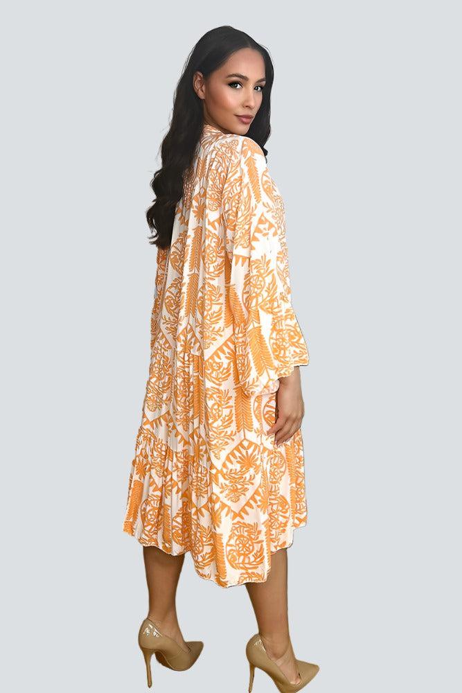 Monochrome Dreamcatcher Print Tiered Summer Dress-SinglePrice