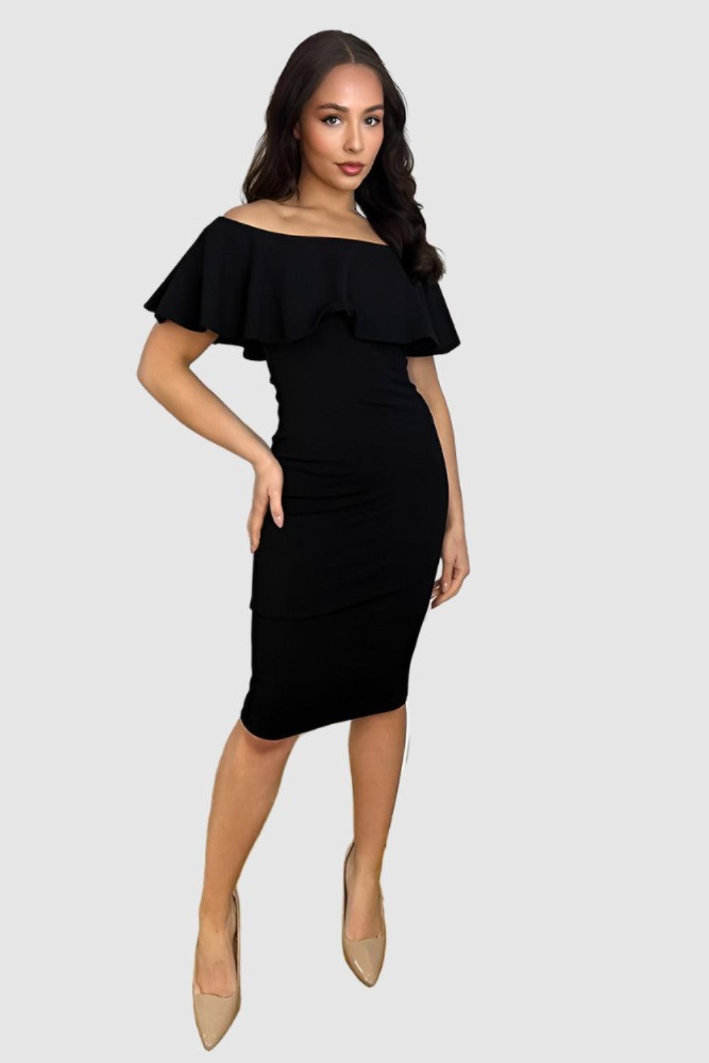 Black Bardot Bodycon Dress-SinglePrice