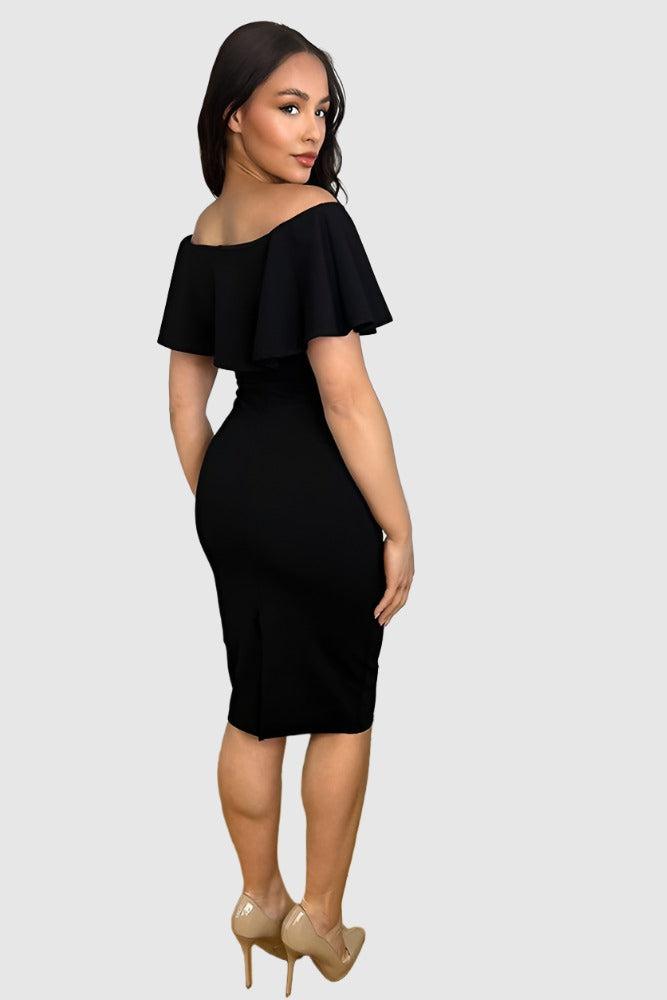 Black Bardot Bodycon Dress-SinglePrice