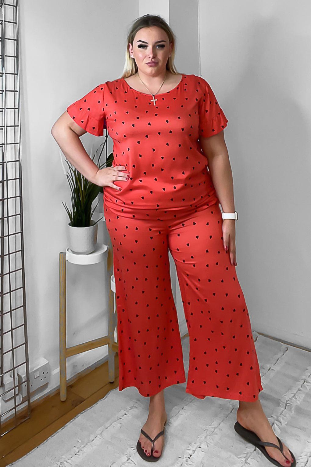 Red Hearts Polka Dot Cotton Blend Tee And Trousers Set-SinglePrice