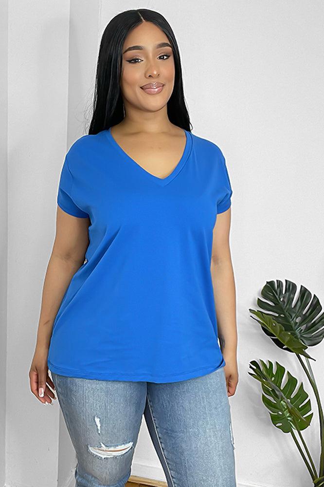 Classic V-Neck Soft Touch Cotton Blend Tee-SinglePrice