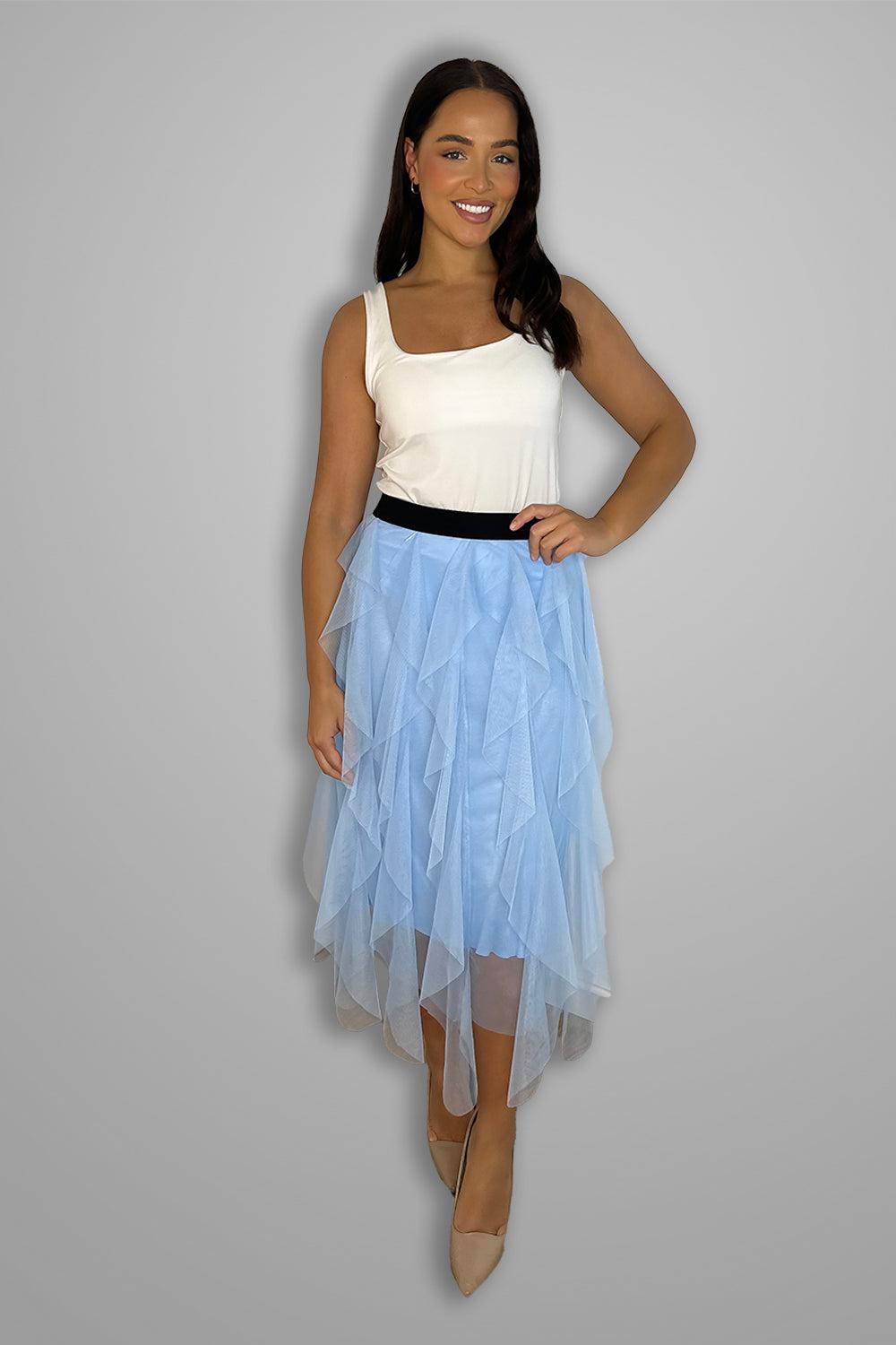 Frilled Net Layers Elastic Waist Skirt