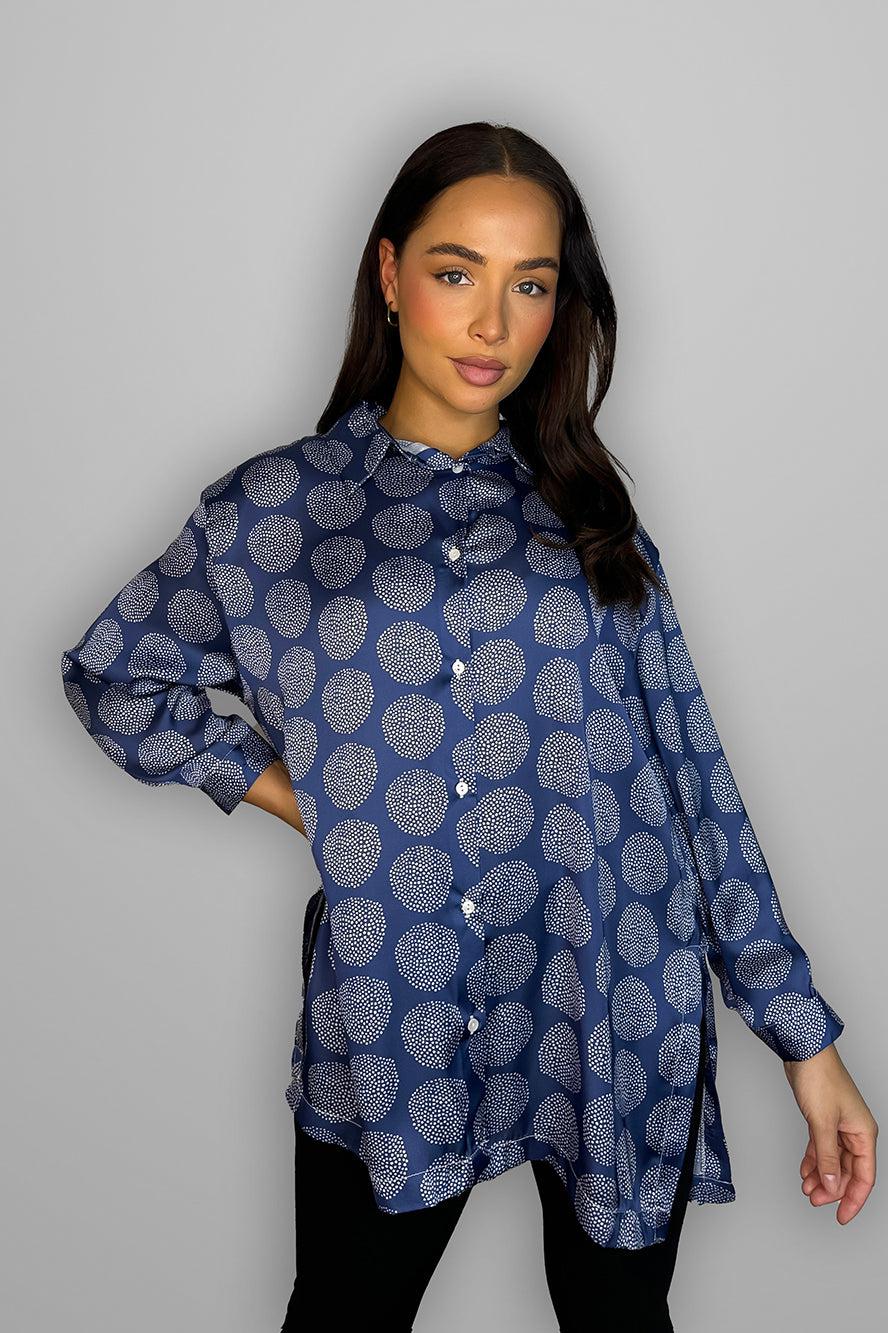 Speckled Circle Print Satin Shirt-SinglePrice