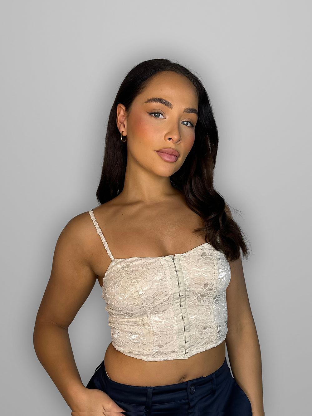 Nude Lace Hook And Eye Crop Top Bustier