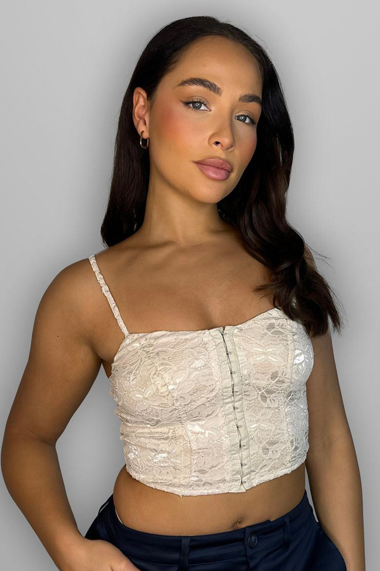 Nude Lace Hook And Eye Crop Top Bustier
