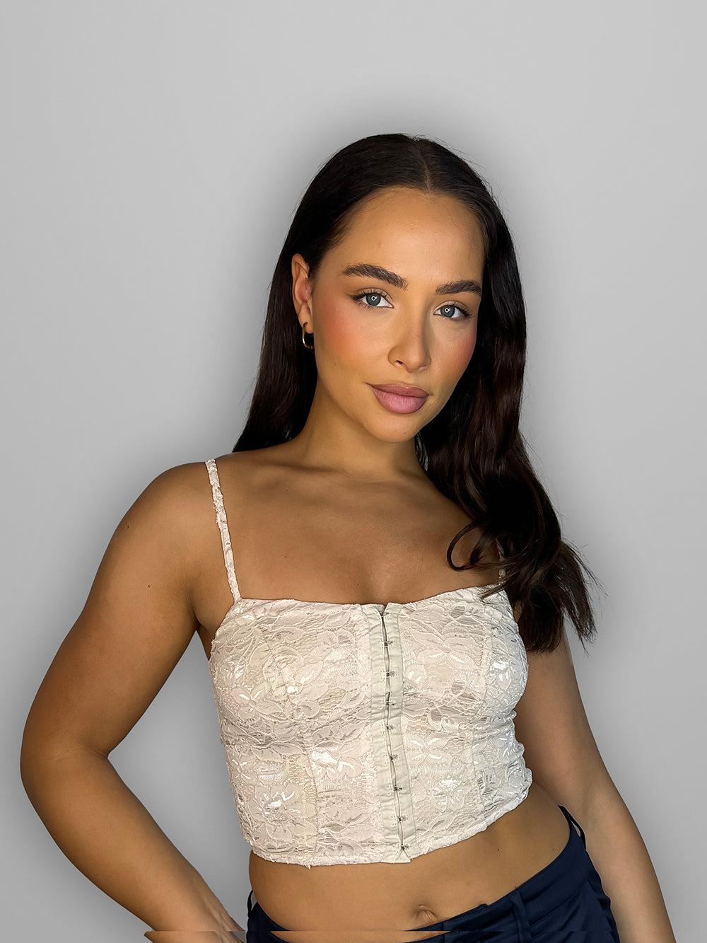 Nude Lace Hook And Eye Crop Top Bustier