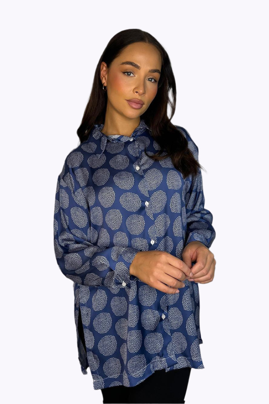 Speckled Circle Print Satin Shirt-SinglePrice