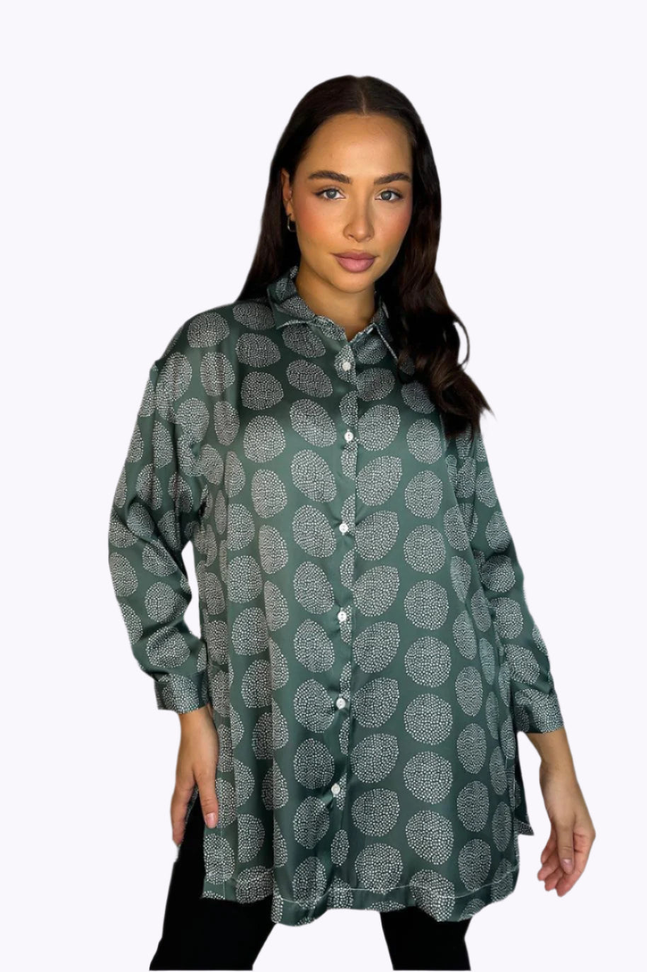 Speckled Circle Print Satin Shirt-SinglePrice