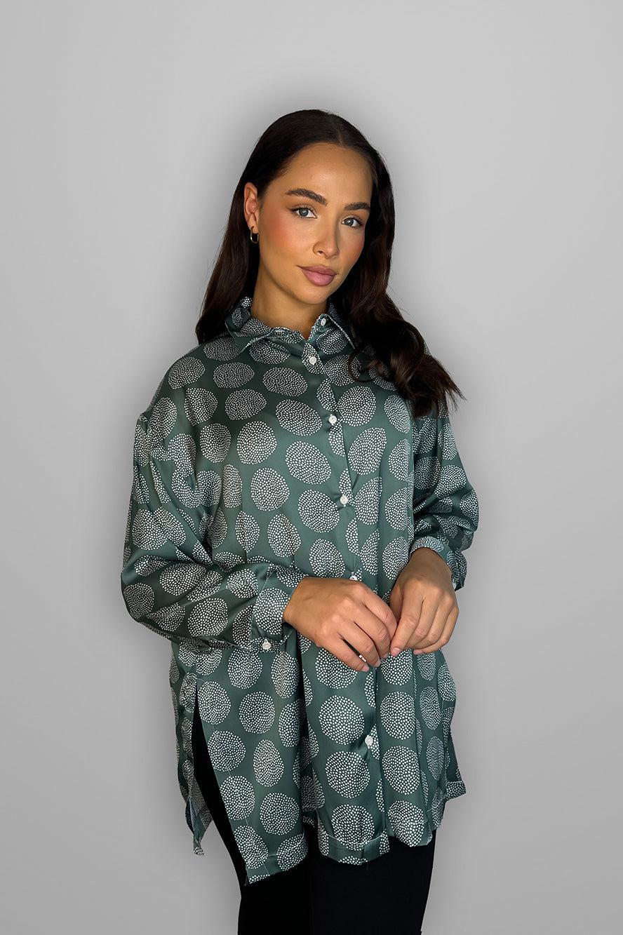 Speckled Circle Print Satin Shirt-SinglePrice