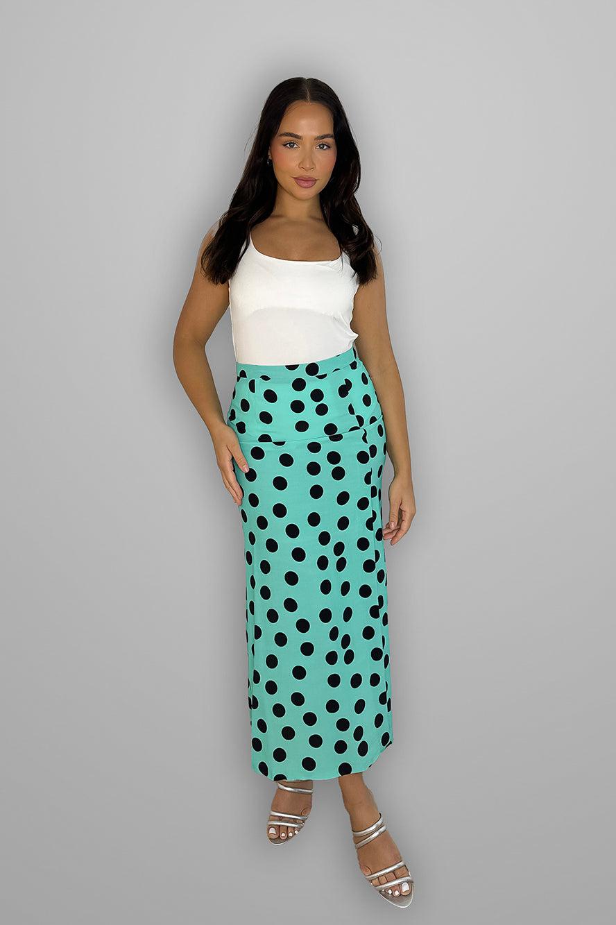Turquoise Large Polka Dot Midaxi Skirt-SinglePrice