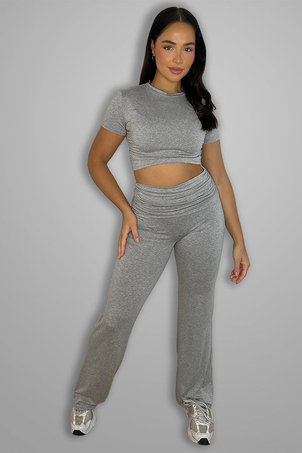 Lightweight Jersey Crop Top And Flared Trousers Set-SinglePrice