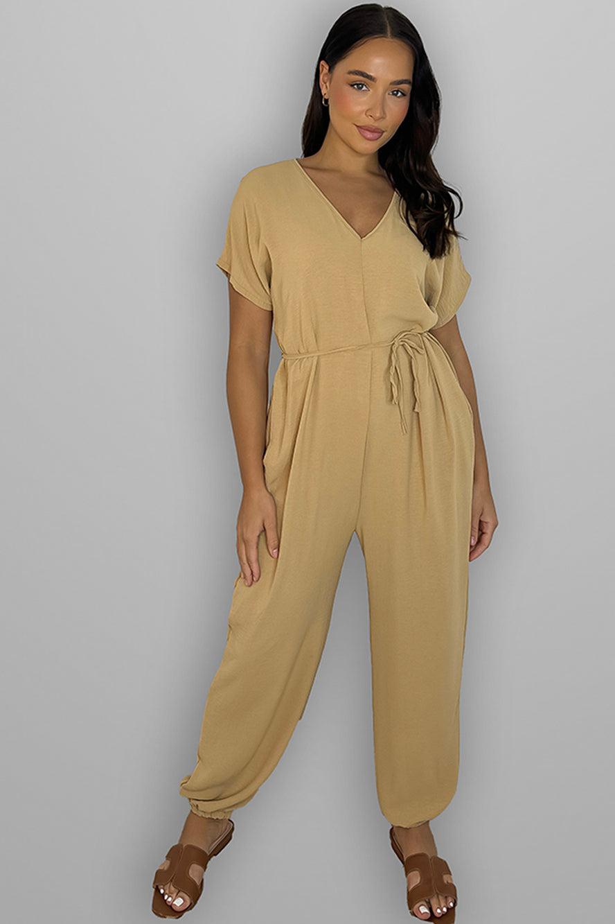 V-Neck Waist Tie Jumpsuit-SinglePrice