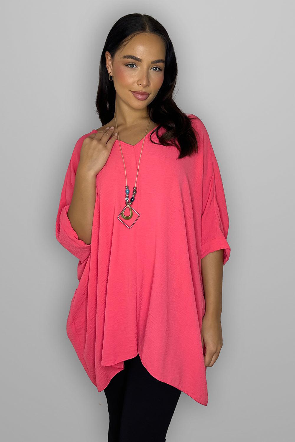 V-Neck Batwing Top And Necklace Set