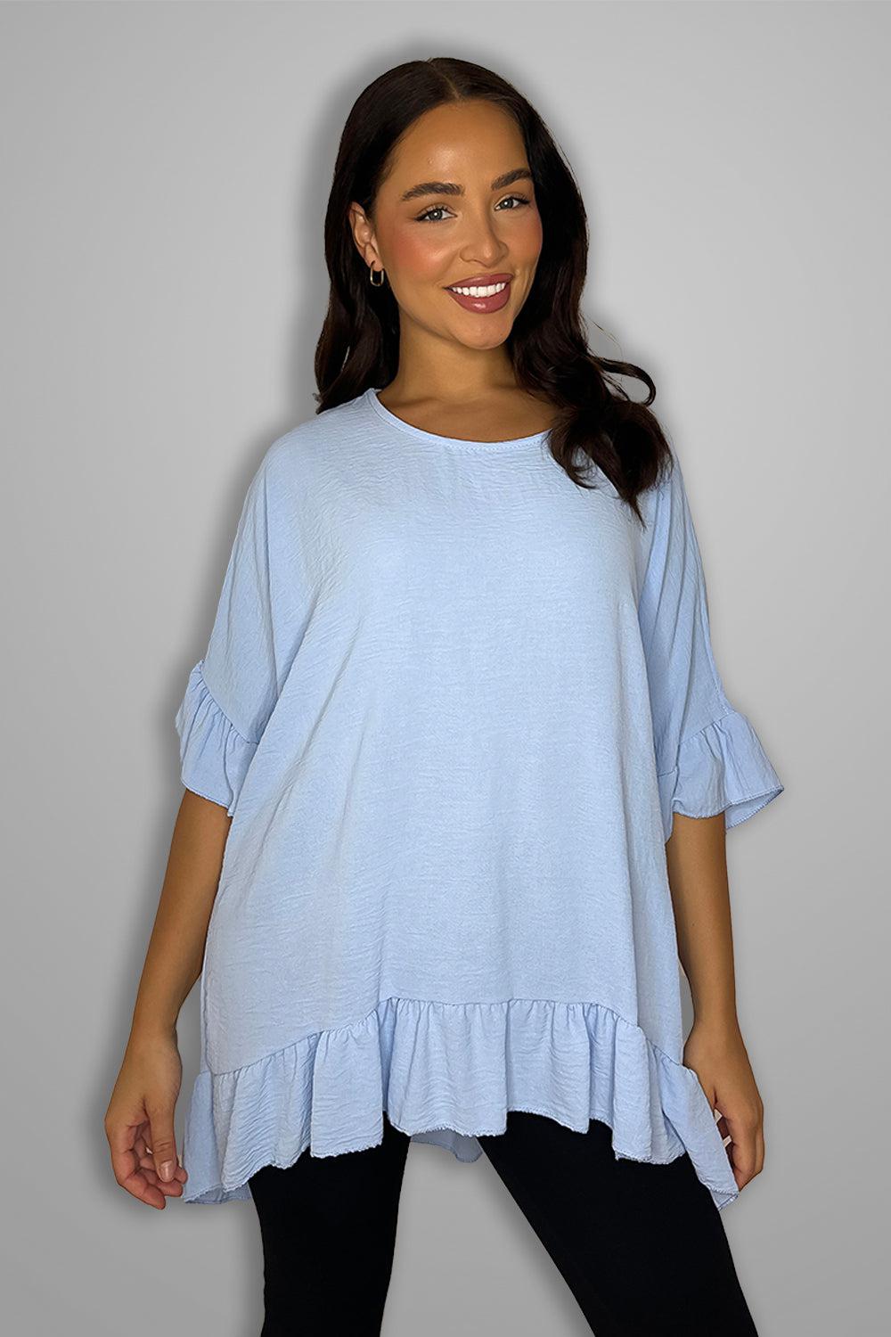 Frilled Hem Short Sleeved Flowy Tunic