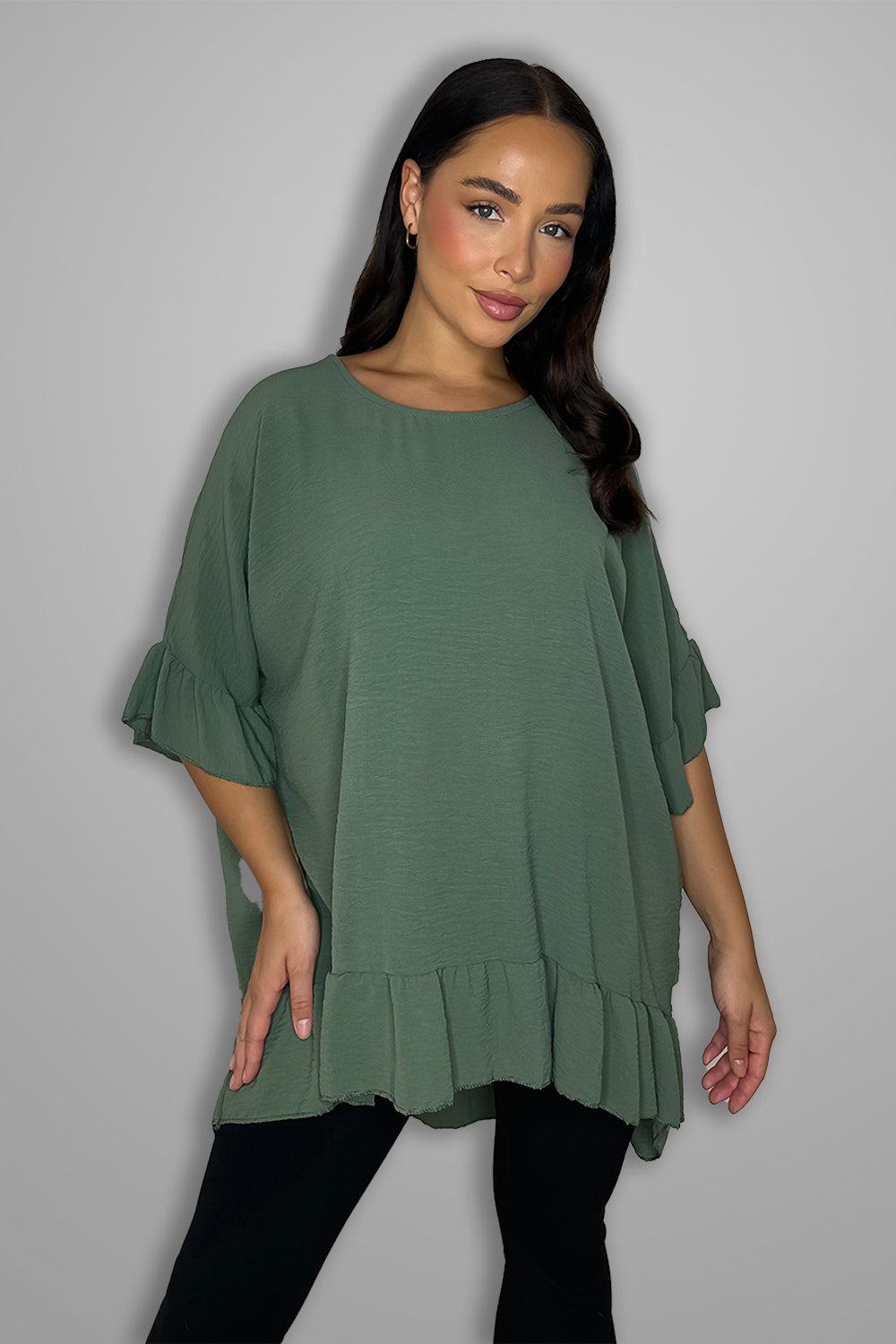 Frilled Hem Short Sleeved Flowy Tunic