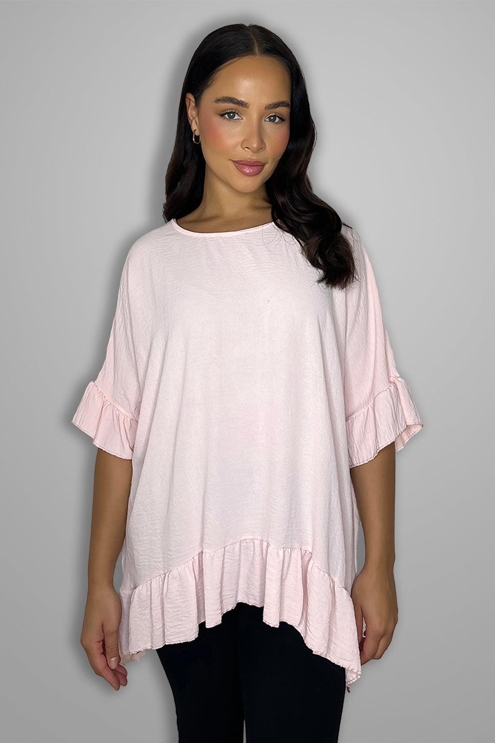 Frilled Hem Short Sleeved Flowy Tunic