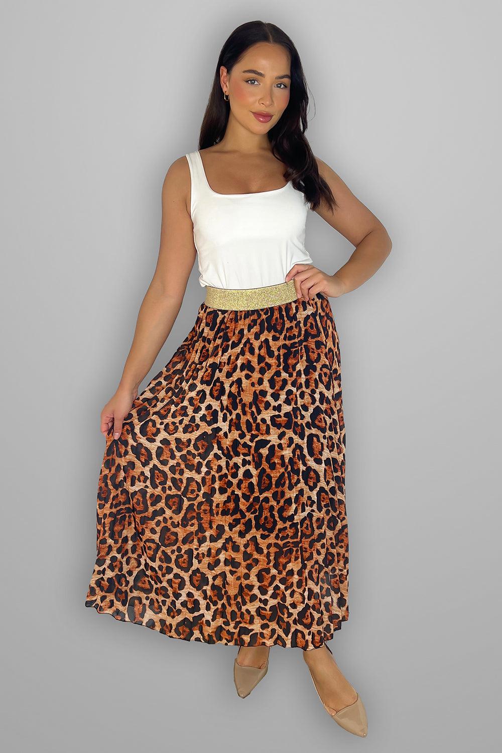 Orange Leopard Print Elastic Skirt Midi Skirt