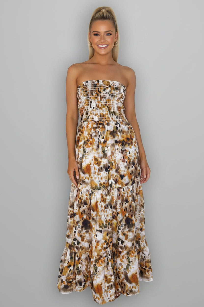 Paint Print Sheered Bust Summer Dress-SinglePrice