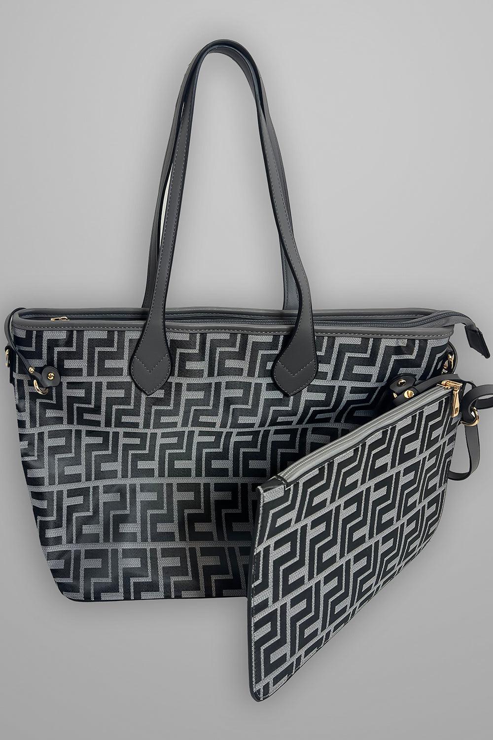 Greek Key Print Large Tote Bag Set