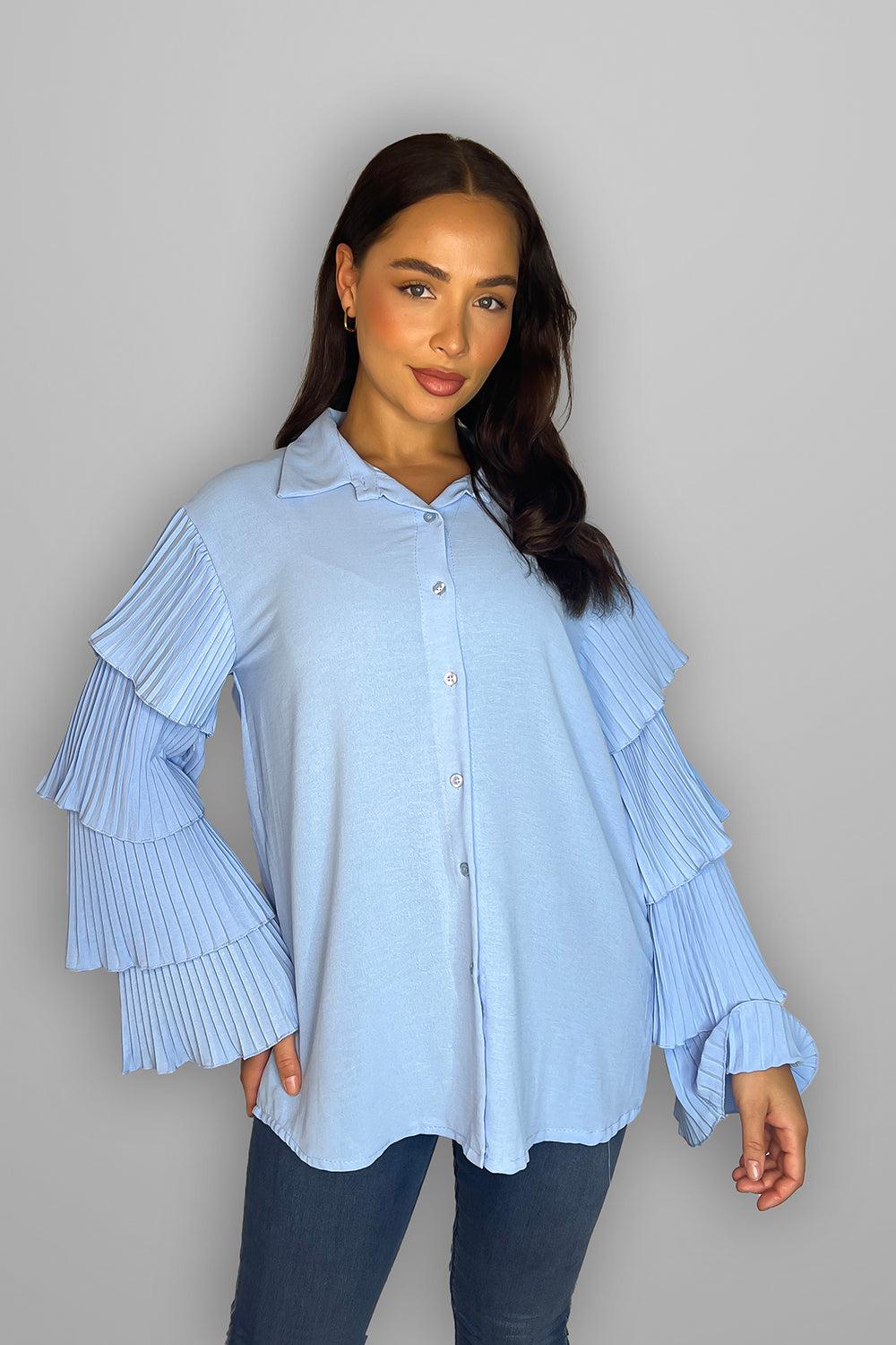 Frilled Sleeves Longline Shirt Blouse-SinglePrice