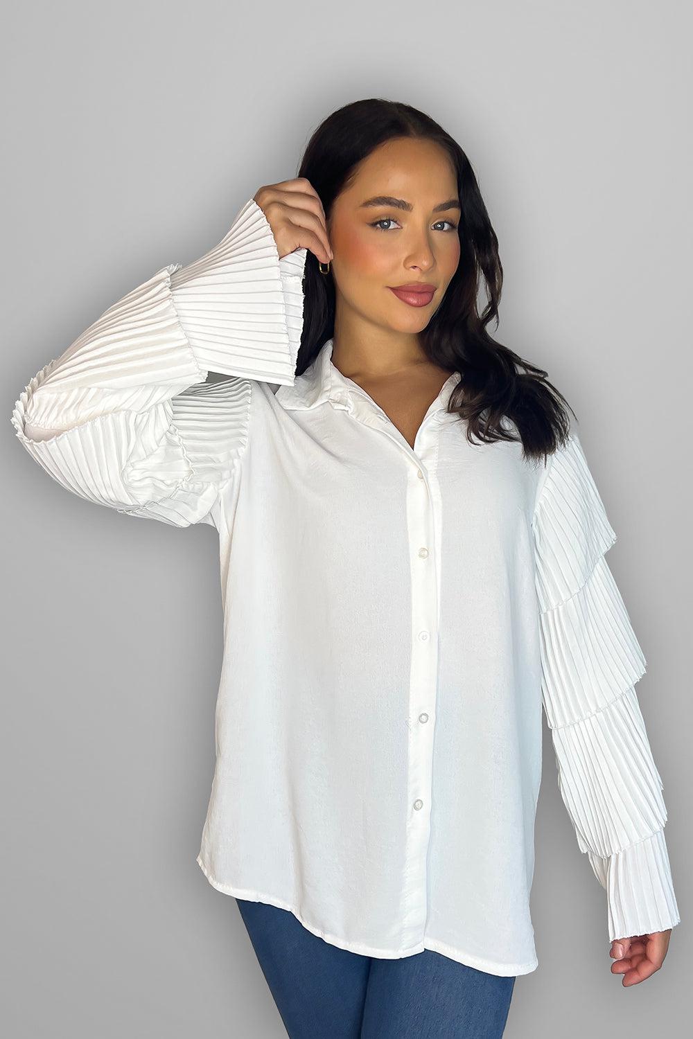 Frilled Sleeves Longline Shirt Blouse-SinglePrice