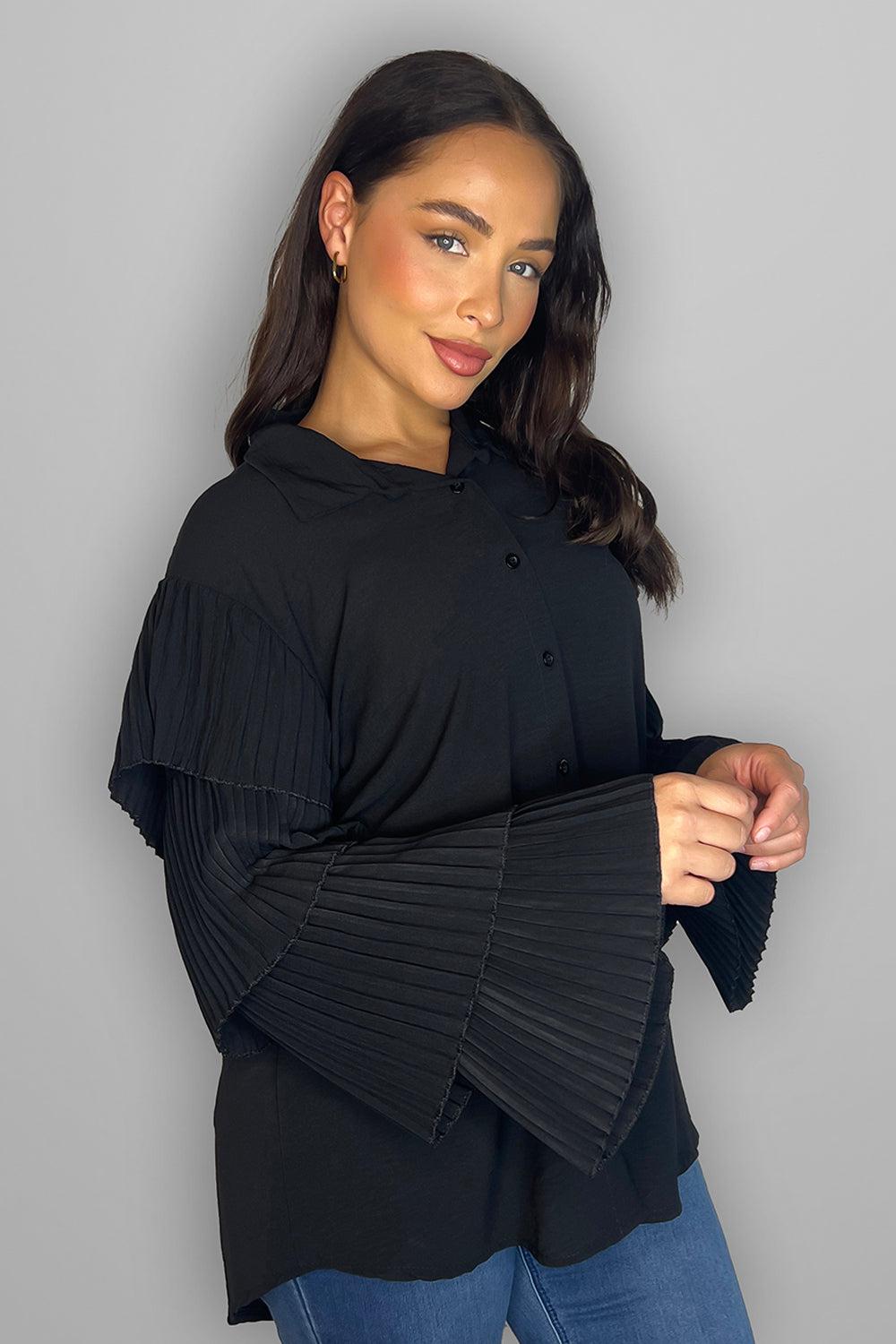 Frilled Sleeves Longline Shirt Blouse