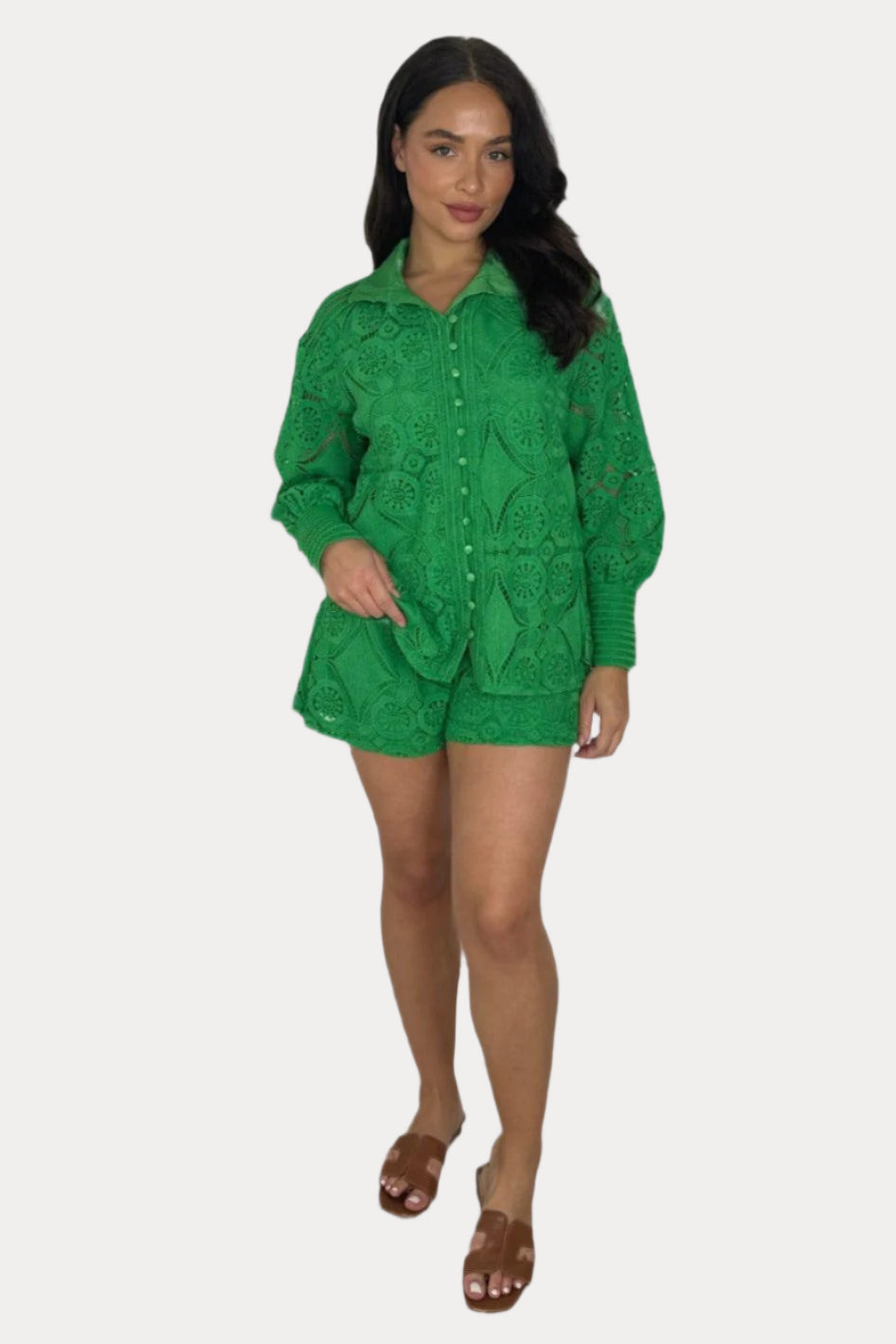 High Neck Crochet Blouse And Shorts Co-ord Set-SinglePrice