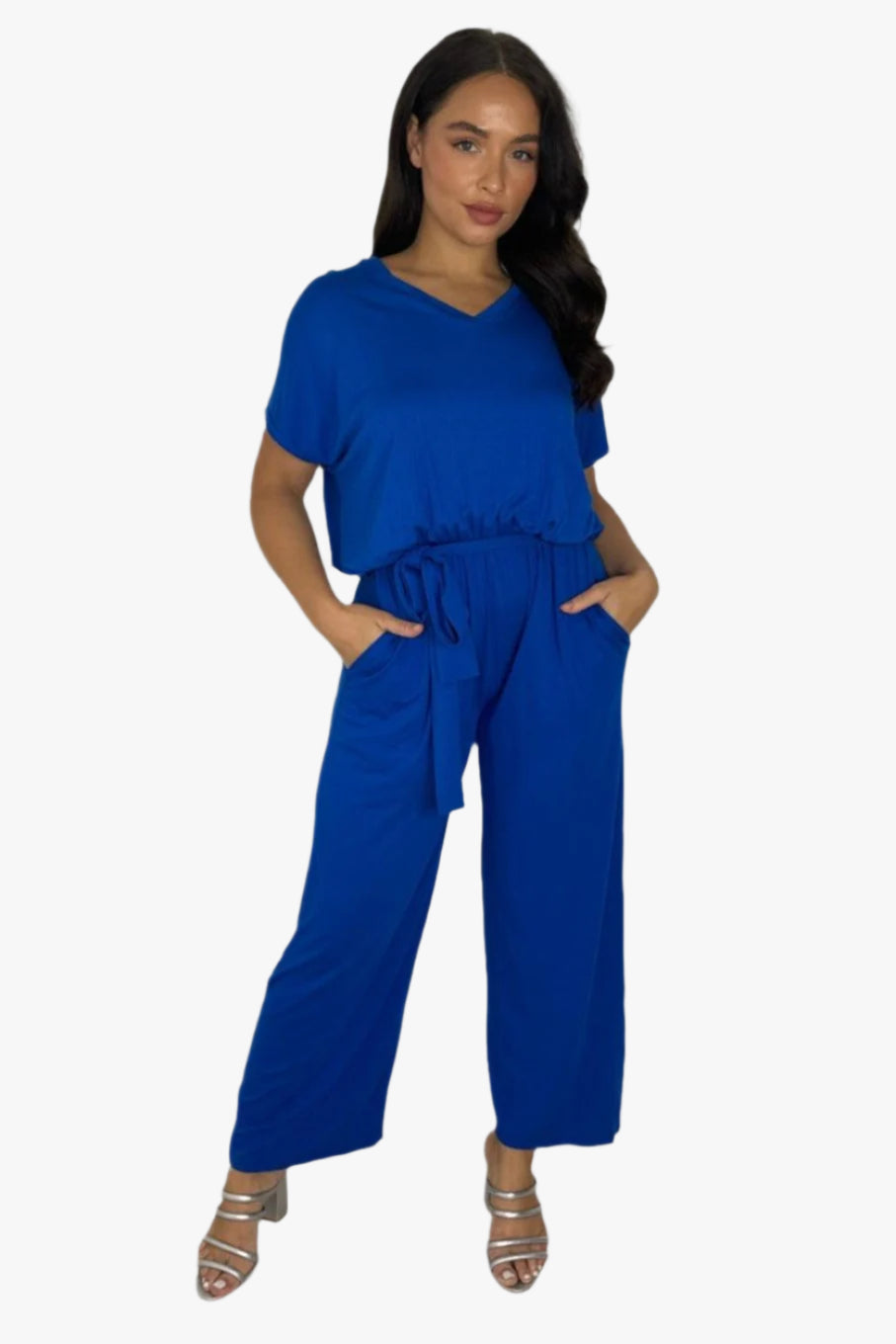 Wholesale Women's Viscose Blend V-Cut Short Sleeve Casual Tie Up Jumpsuit (PACK OF 12)