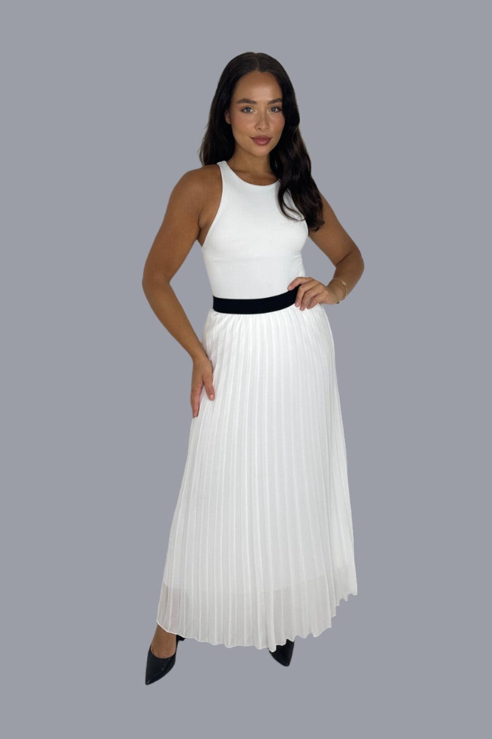 Casual Elasticated High Waist Pleated Chiffon Maxi Skirt-SinglePrice