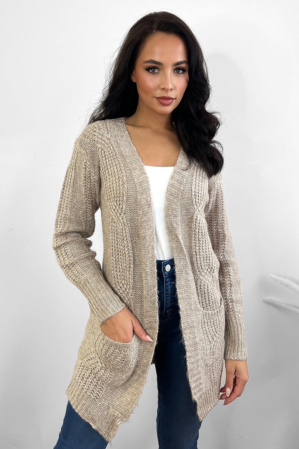 Twisted Braid Knit Open Front Cardigan-SinglePrice