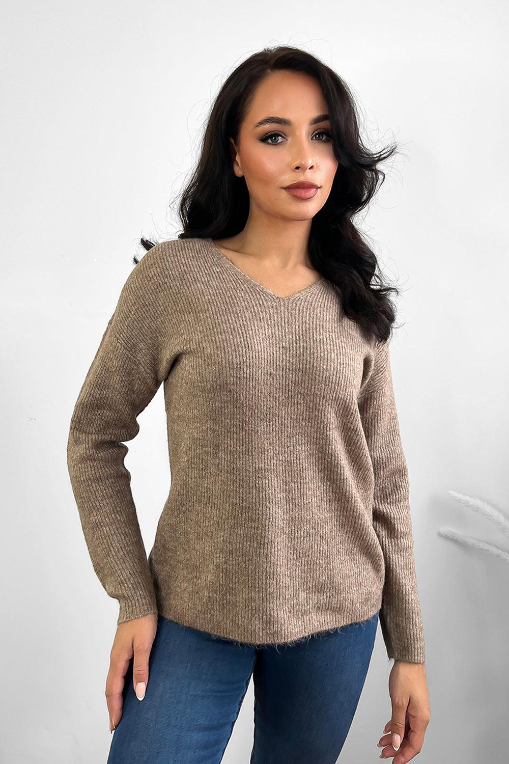 Super Soft Knit V-Neck Jumper-SinglePrice