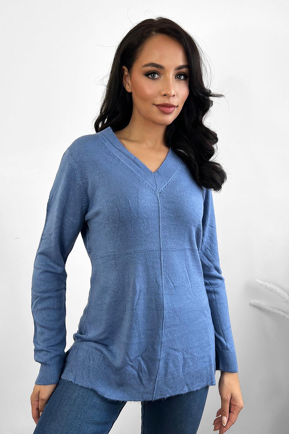 Front Seam V-Neck Soft Knit Pullover-SinglePrice