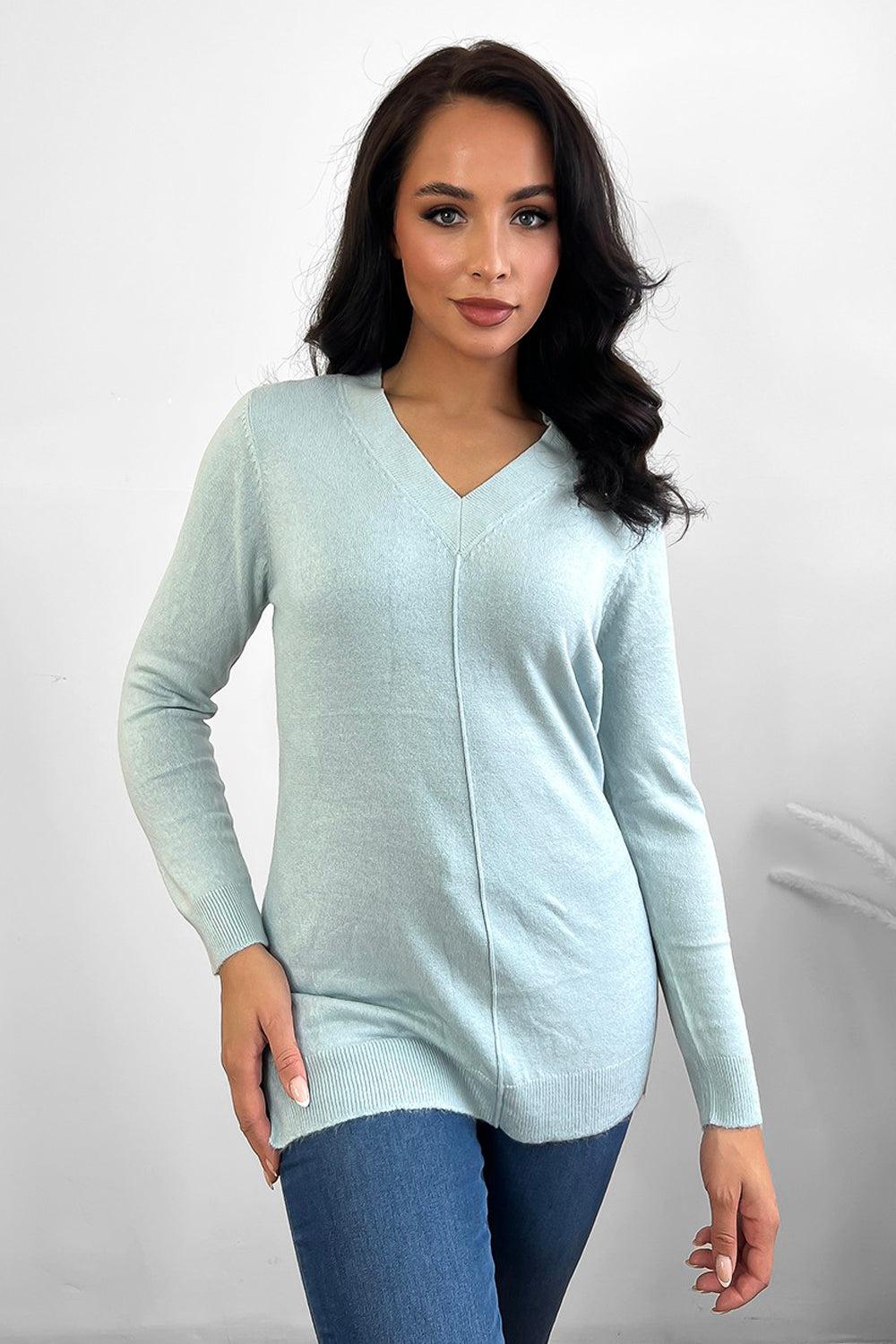 Front Seam V-Neck Soft Knit Pullover-SinglePrice