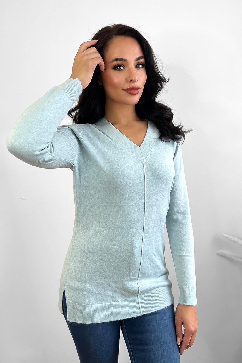 Front Seam V-Neck Soft Knit Pullover-SinglePrice