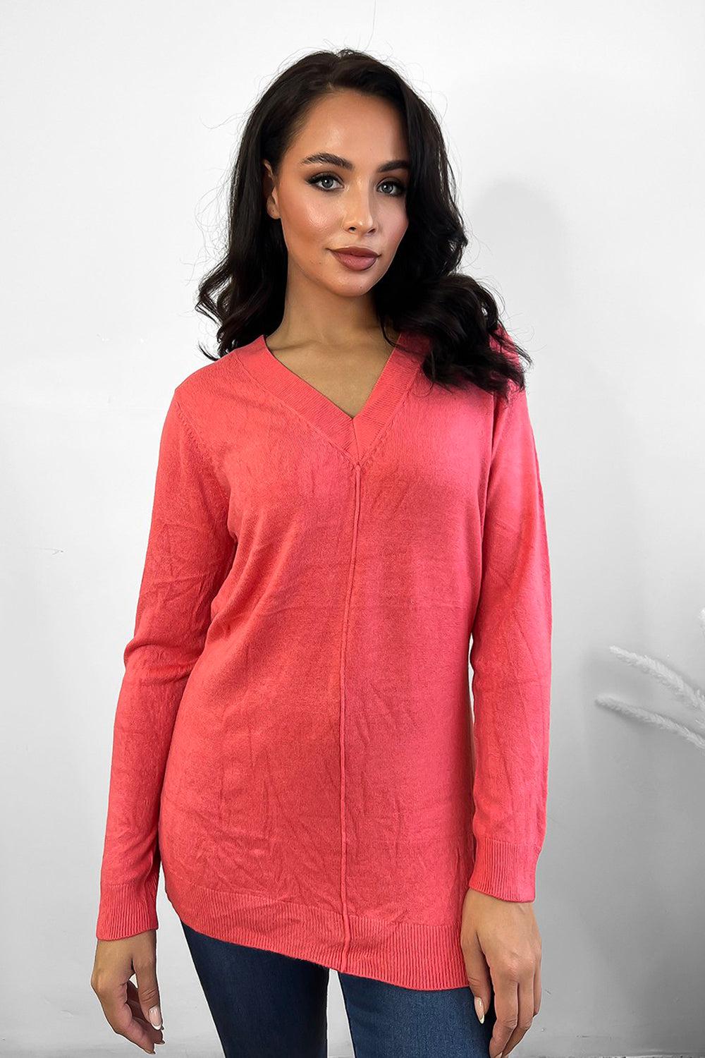 Front Seam V-Neck Soft Knit Pullover-SinglePrice