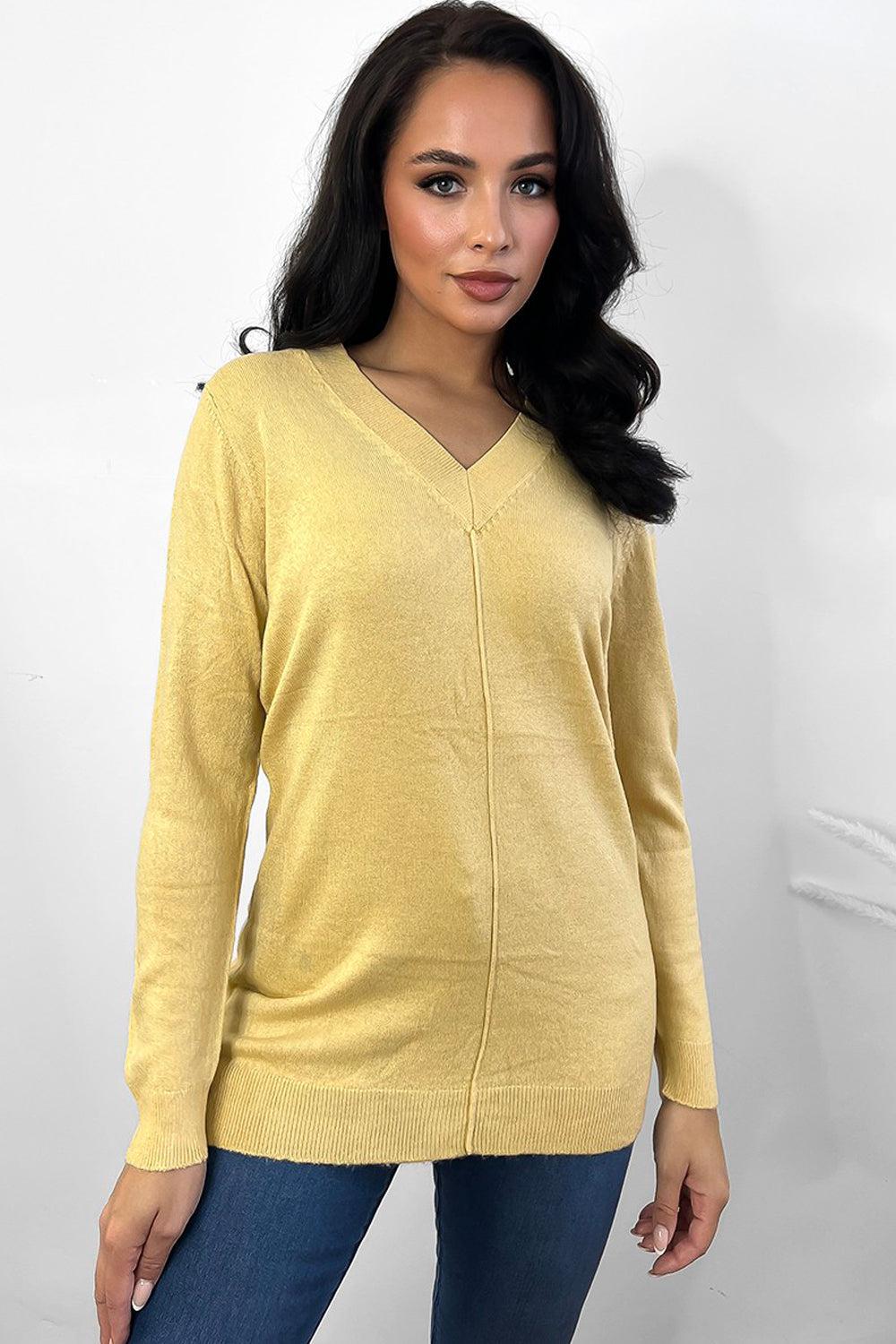 Front Seam V-Neck Soft Knit Pullover-SinglePrice