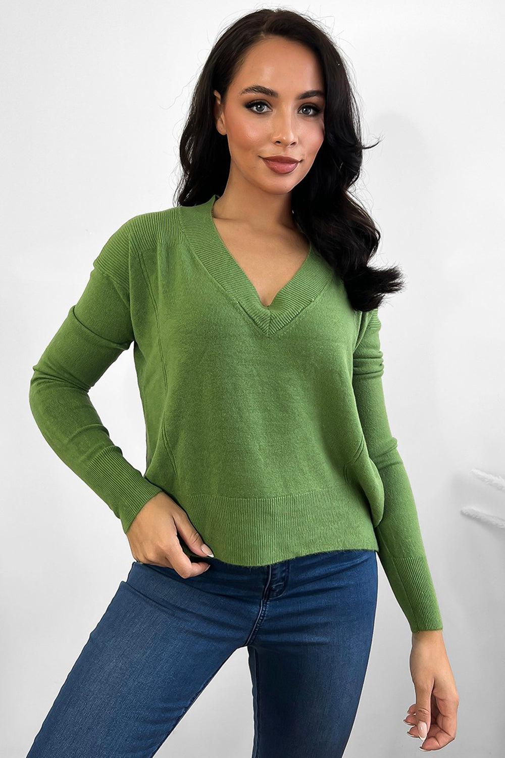 Deep V-Neck Soft Thin Knit Pullover-SinglePrice