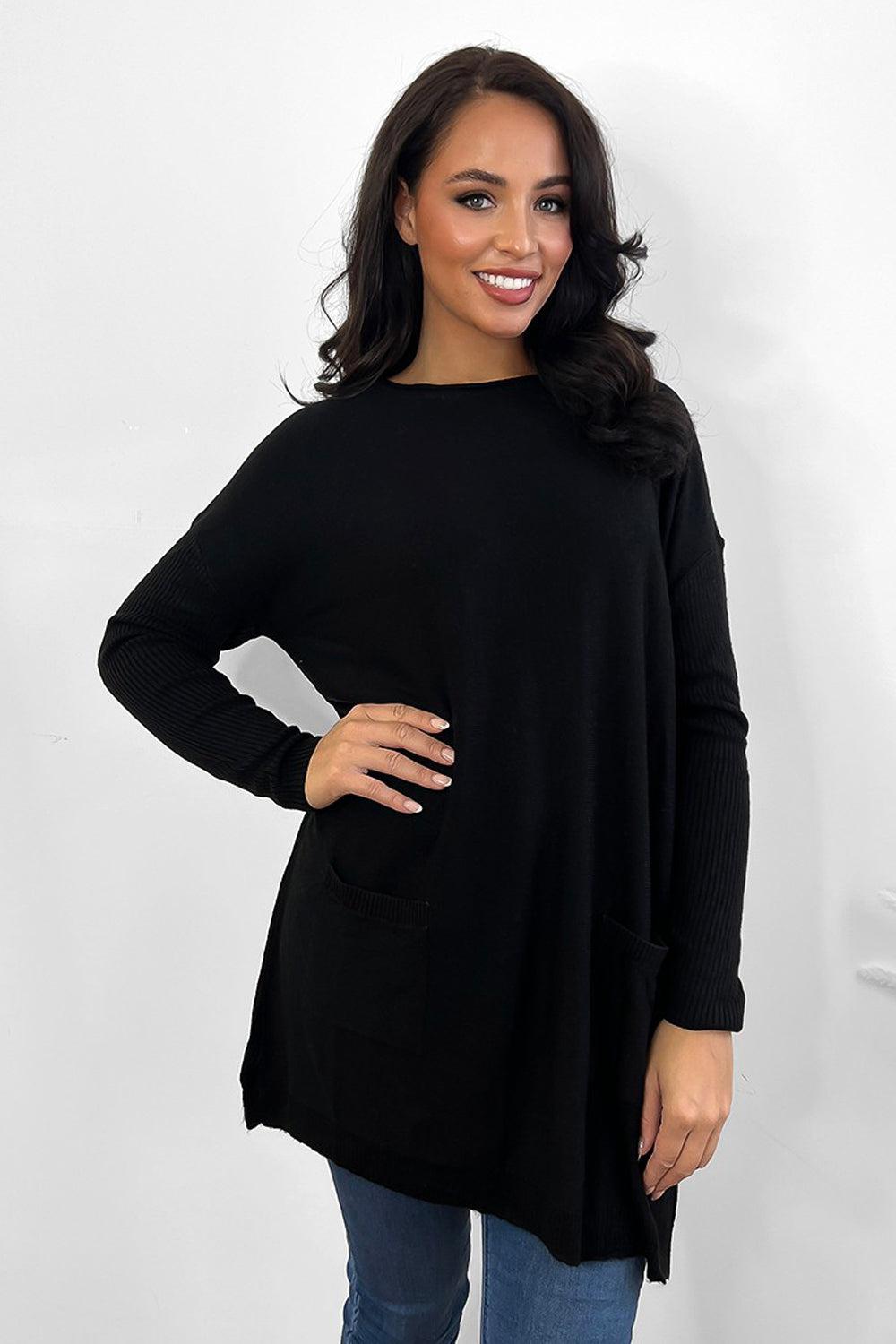 Slip Pockets To Front Longline Knitted Tunic-SinglePrice