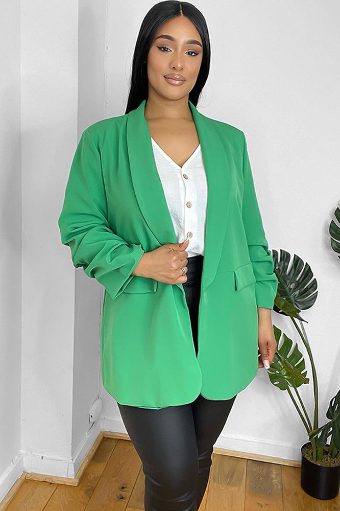 Ruched Sleeves Open Front Blazer-SinglePrice