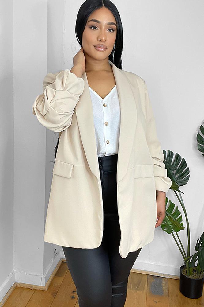 Ruched Sleeves Open Front Blazer-SinglePrice