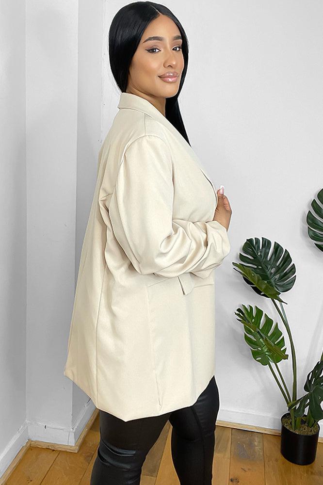 Ruched Sleeves Open Front Blazer-SinglePrice