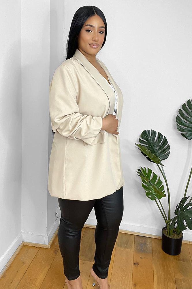 Ruched Sleeves Open Front Blazer-SinglePrice