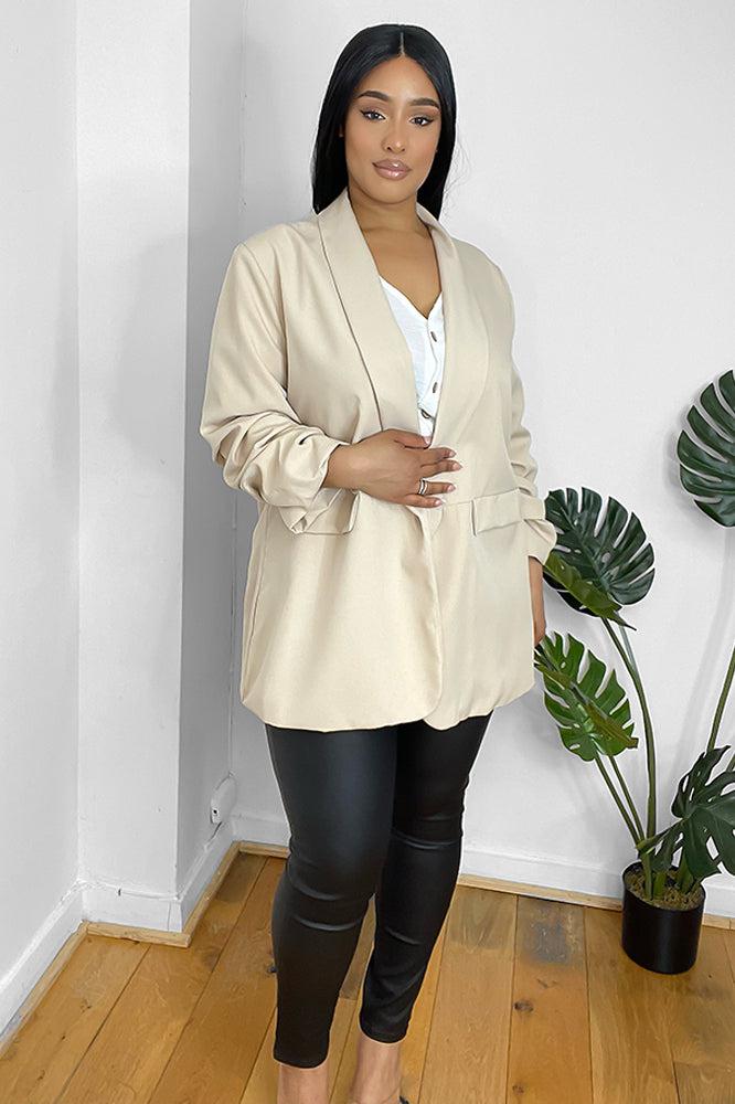 Ruched Sleeves Open Front Blazer-SinglePrice