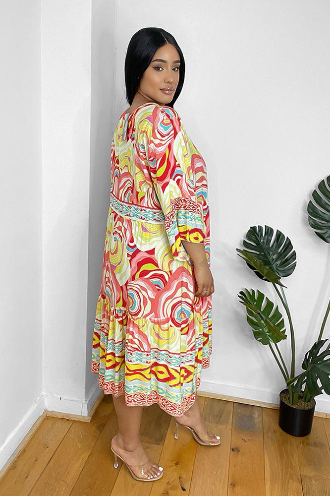 Multicolour Swirl Print Summer Cotton Dress-SinglePrice