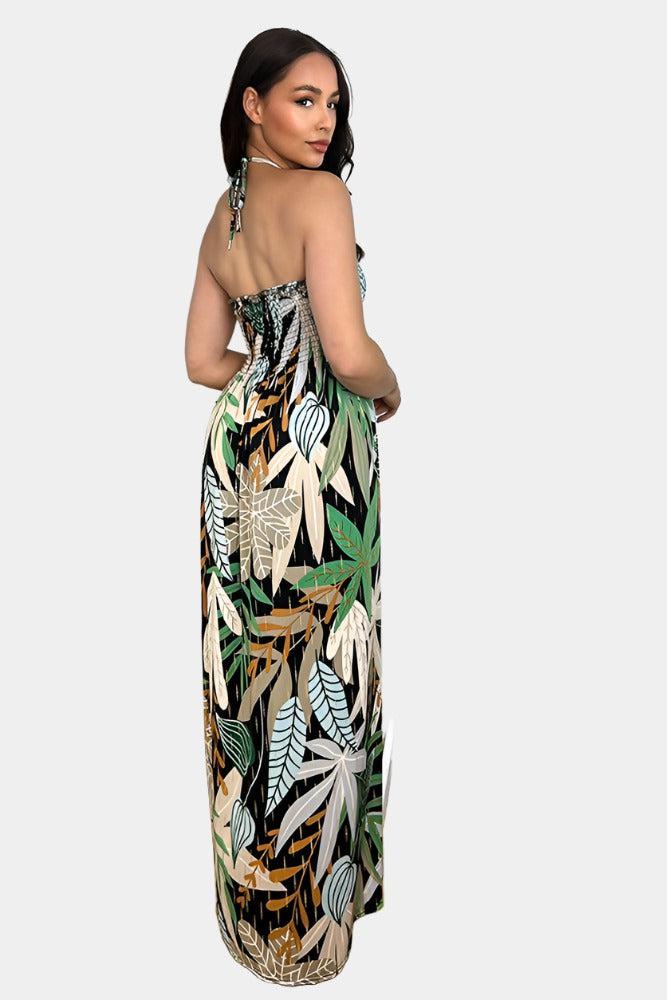 Multicolour Floral Print Shirred Bust Slinky Maxi Dress-SinglePrice