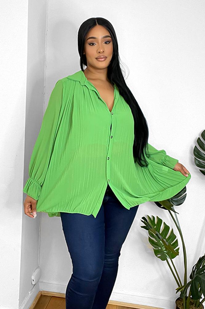 Pleated Chiffon Baby Doll Shirt Blouse-SinglePrice