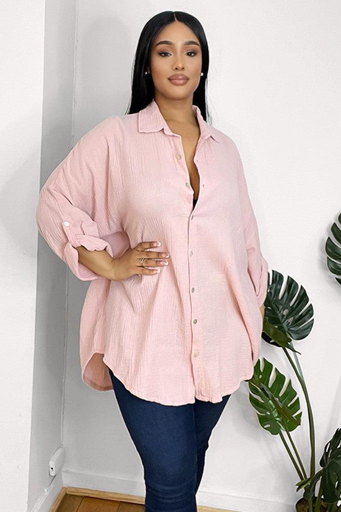 Waffle Fabric Embellished Eye Detail Shirt Dress-SinglePrice
