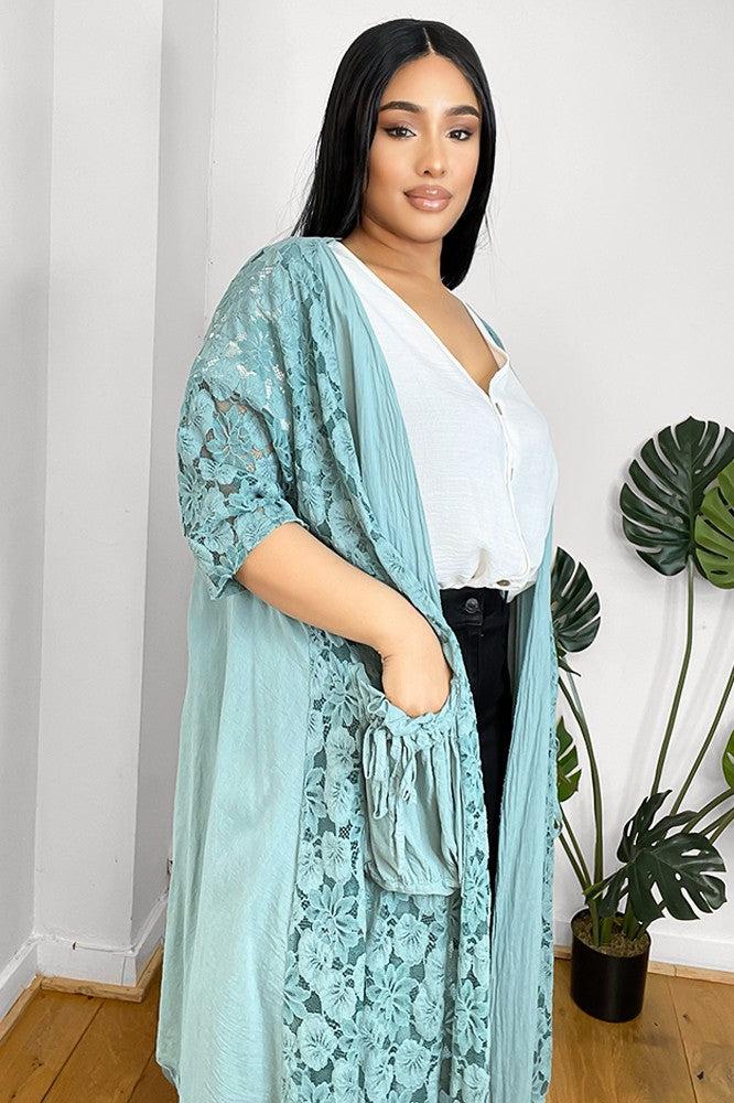 Pure Cotton Lace Overlay Cardigan-SinglePrice